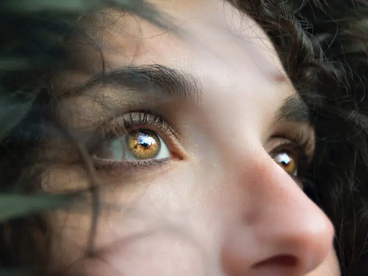 A close up view of a person's eyes.